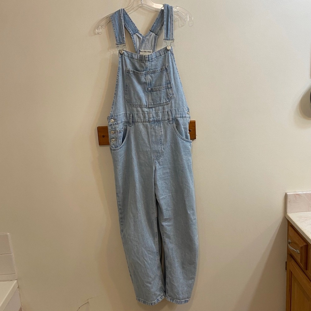 Free People We The Free Ziggy Denim Overalls M Medium Light Wash Blue Slouchy